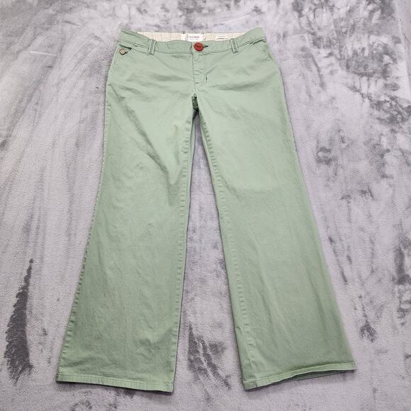 Vintage Y2K Old Navy Pants Womens 10 Green Khaki Low Rise Wide Leg Chino Stretch - Picture 1 of 15